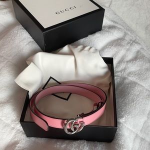 Pink thin belt with Double G buckle